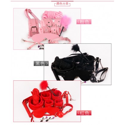[MizzZee超值优选/激情SM毛绒套装]手脚铐/绳鞭眼罩/脖套口塞+乳夹/羽毛/十字扣/[MizzZee Best Value/Passion SM Plush Set] Handcuffs/Rope Whip Eye Mask/Neck Gap+Nipple Clip/Feather/Cross Buckle/621
