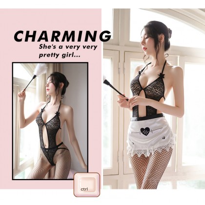 F7992/暗扣可开档连体衣女仆装+围裙