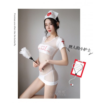 F7984/黑&白/心电图护士套装/发箍-护士裙-T裤