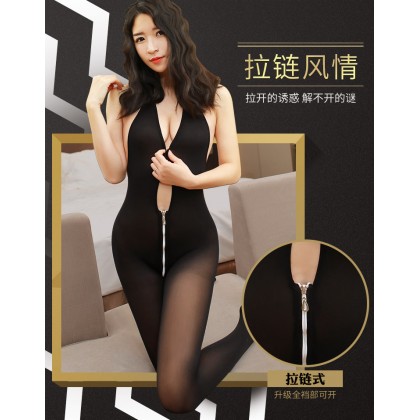 F7505/深V挂脖拉链式连身袜