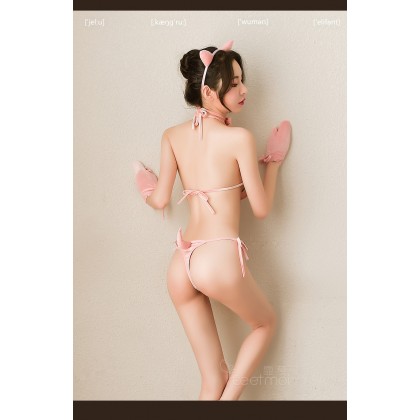 F6943/粉嫩可爱小猪套装/发箍-铃铛领结-肚兜-绑带内裤-猪蹄手套*2