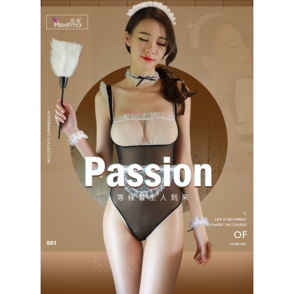 F7917/黑/连体露背开档女仆套装/发箍-颈环-手环*2-围裙-连体衣