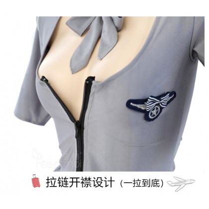 F7049/气质优雅包臀空姐装/帽子-领巾-拉链上衣-短裙-T裤